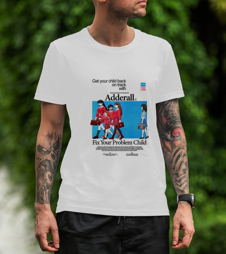 Get Your Problem Child Back On Track With Adderall Anime Girls In Red Uniforms With Briefcases And Pills T-Shirt