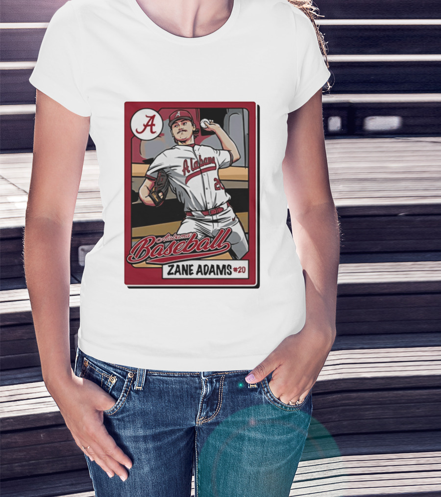 Alabama Baseball Zane Adams #20 Caricature Card T-Shirt