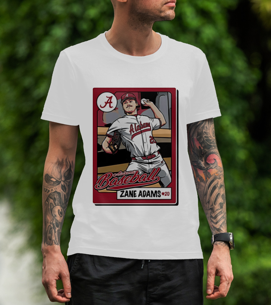 Alabama Baseball Zane Adams #20 Caricature Card T-Shirt