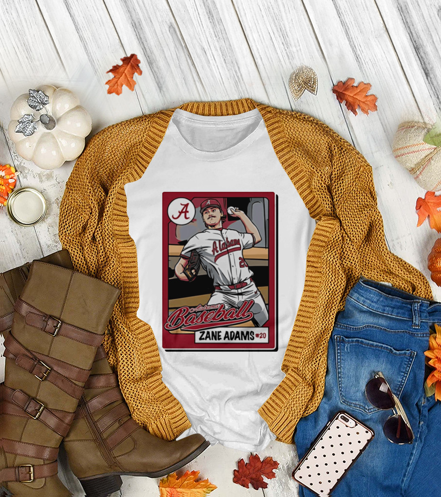 Alabama Baseball Zane Adams #20 Caricature Card T-Shirt