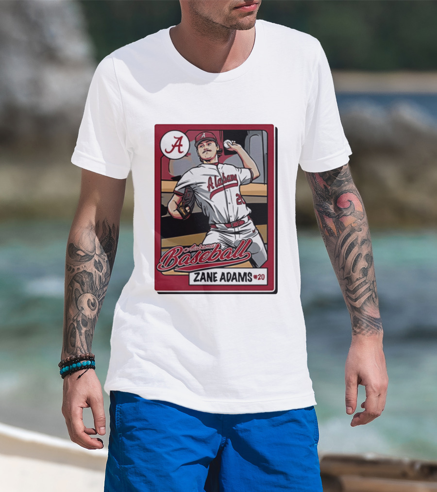 Alabama Baseball Zane Adams #20 Caricature Card T-Shirt
