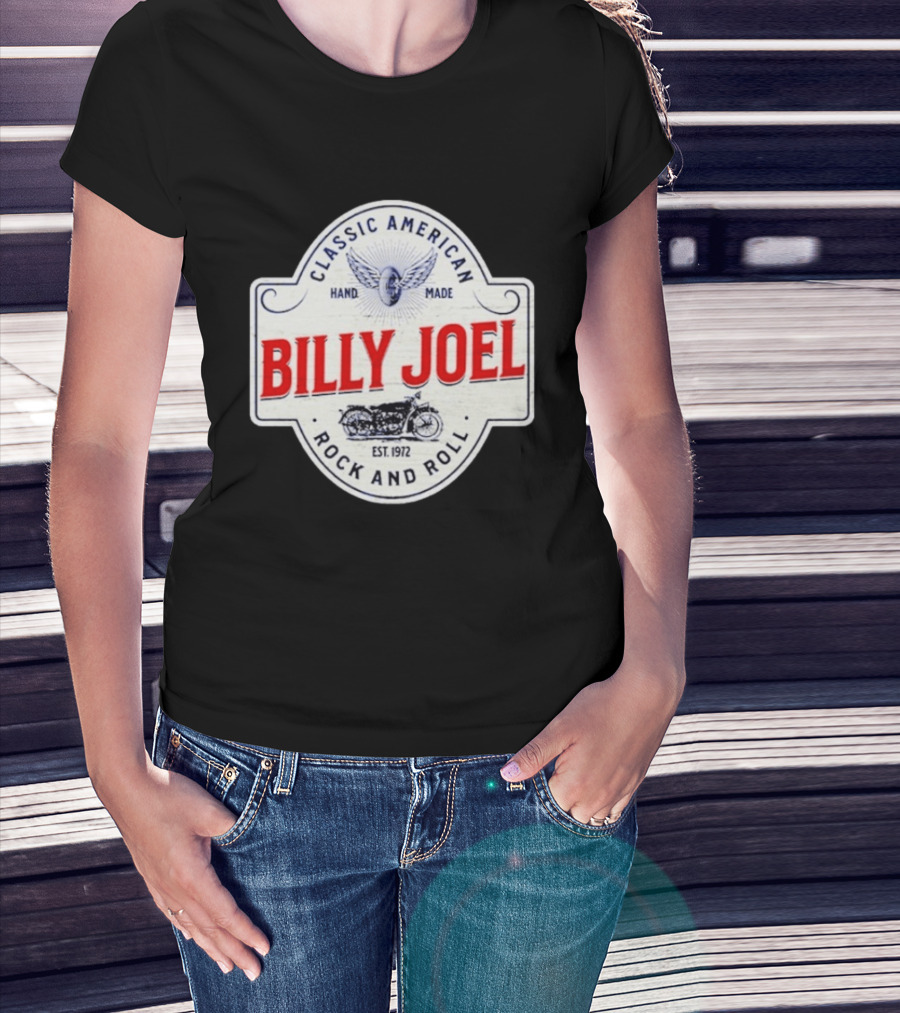 Billy Joel Classic American Hand Made Rock And Roll Est 1972 Motorcycle T-Shirt