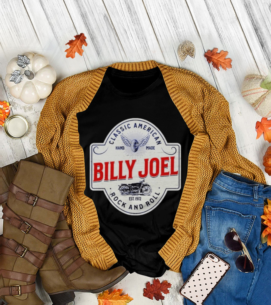 Billy Joel Classic American Hand Made Rock and Roll Est 1972 Motorcycle T-Shirt