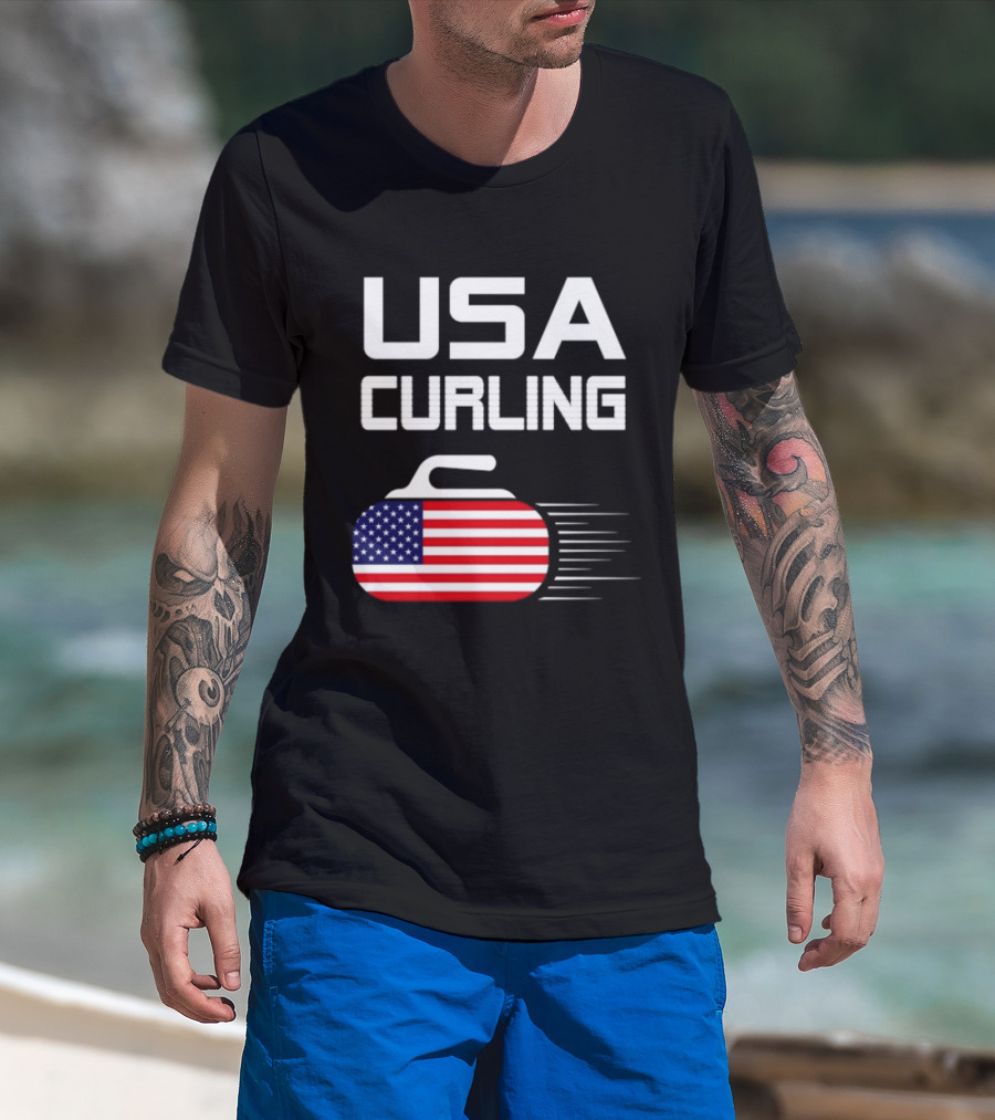 USA Curling American Flag Stone T-Shirt
