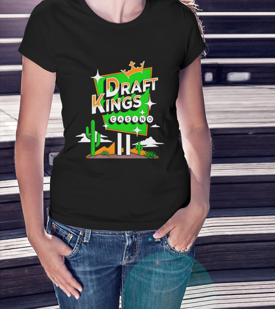 DraftKings Casino Neon Cactus Desert Scene T-Shirt