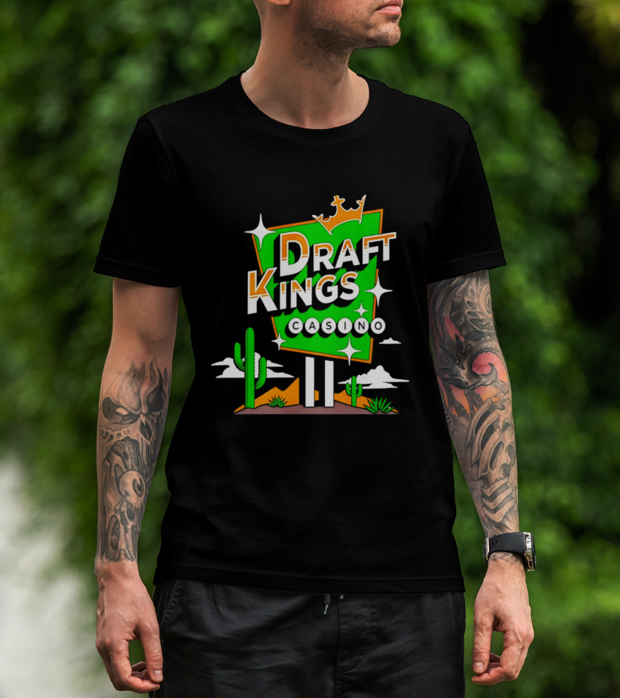 DraftKings Casino Neon Cactus Desert Scene T-Shirt