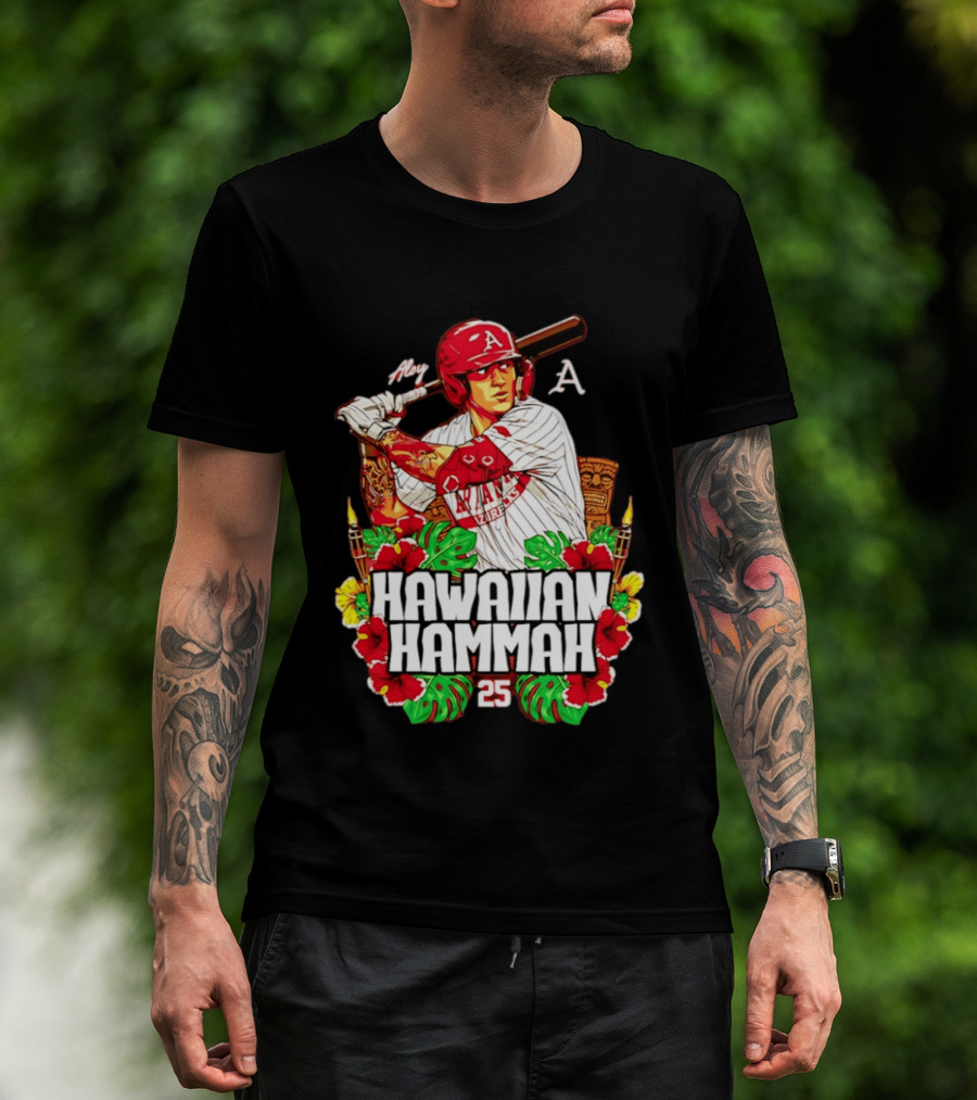Aloy Hawaiian Hammah Arkansas Baseball 25 Caricature NCAA T-Shirt