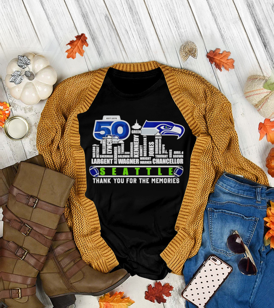 Seattle Seahawks 50th Anniversary Thank You for the Memories Largent Wagner Chancellor T-Shirt