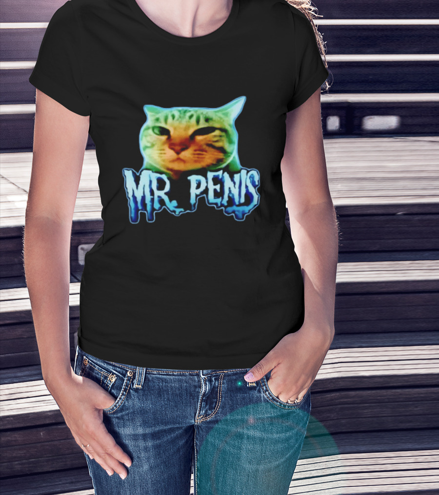 Mr Penis Cat Bold Neon Feline Face T-Shirt