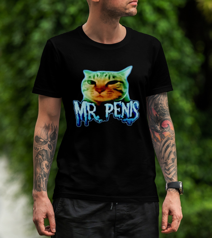 Mr Penis Cat Bold Neon Feline Face T-Shirt