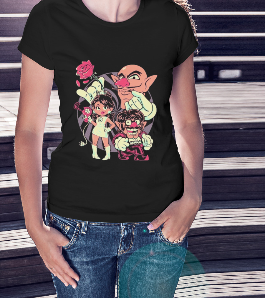 Henrique Torres Oh Be Wah Ve Vintage Cartoon Style Characters And Rose With Electric Plug T-Shirt