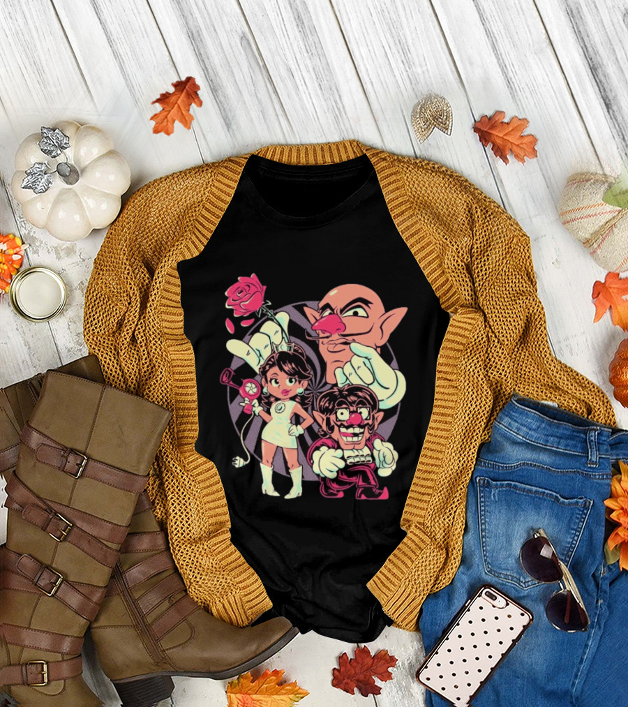 Henrique Torres Oh Be Wah Ve Vintage Cartoon Style Characters and Rose with Electric Plug T-Shirt