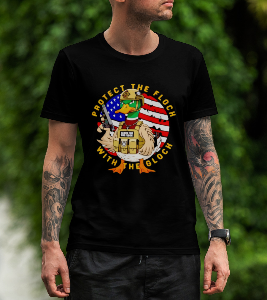 Protect The Flock With The Glock Patriotic Tactical Duck With American Flag T-Shirt