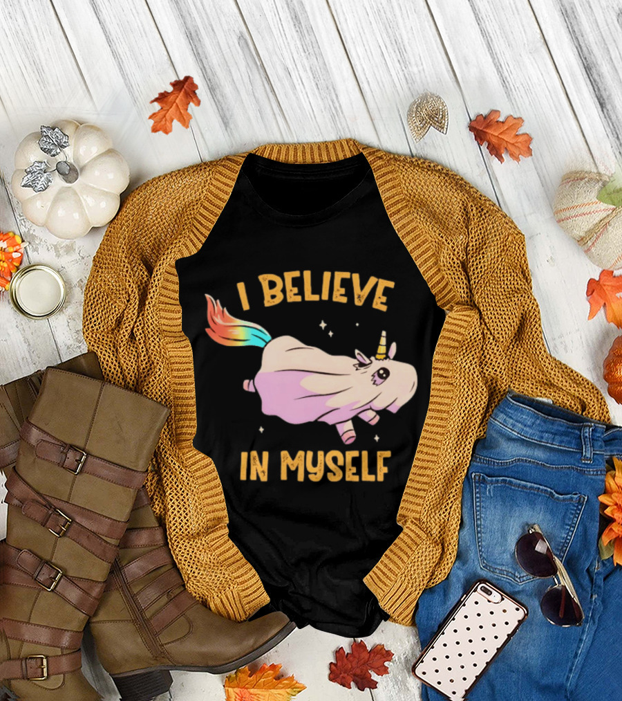 Unicorn I Believe in Myself Floating Rainbow Mane Kawaii T-Shirt