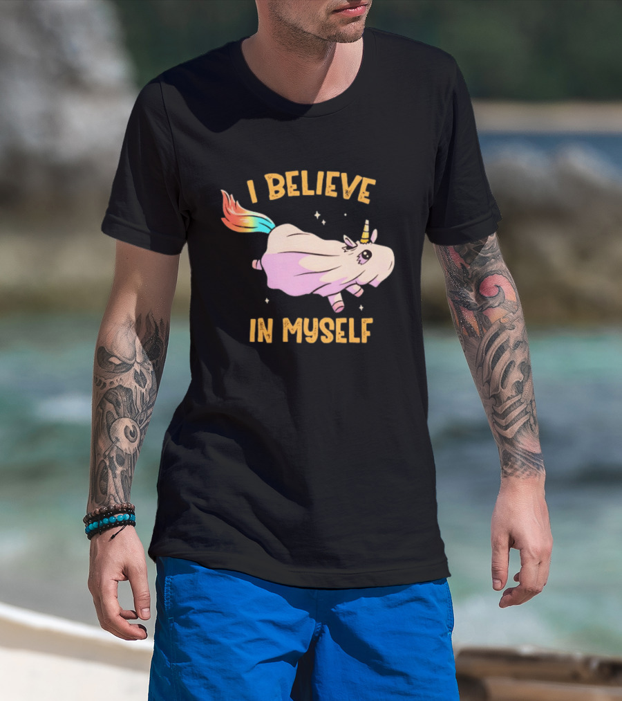 Unicorn I Believe In Myself Floating Rainbow Mane Kawaii T-Shirt