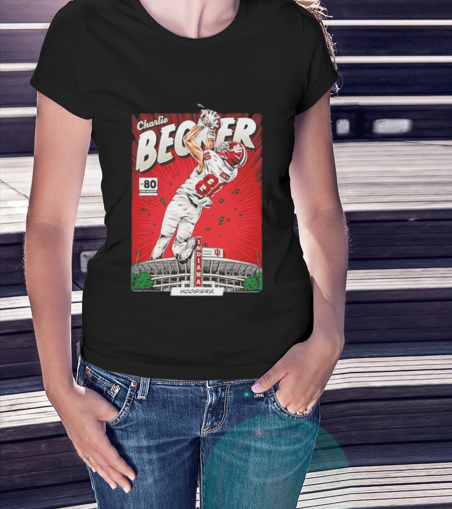 Charlie Becker Indiana Hoosiers No 80 Football Catch Comic Stadium Scene T-Shirt