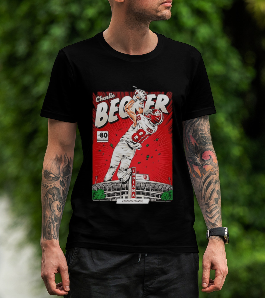 Charlie Becker Indiana Hoosiers No 80 Football Catch Comic Stadium Scene T-Shirt