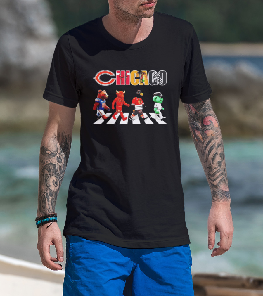 Chicago Bears Bulls Blackhawks White Sox Road Crossover Sports Teams T-Shirt