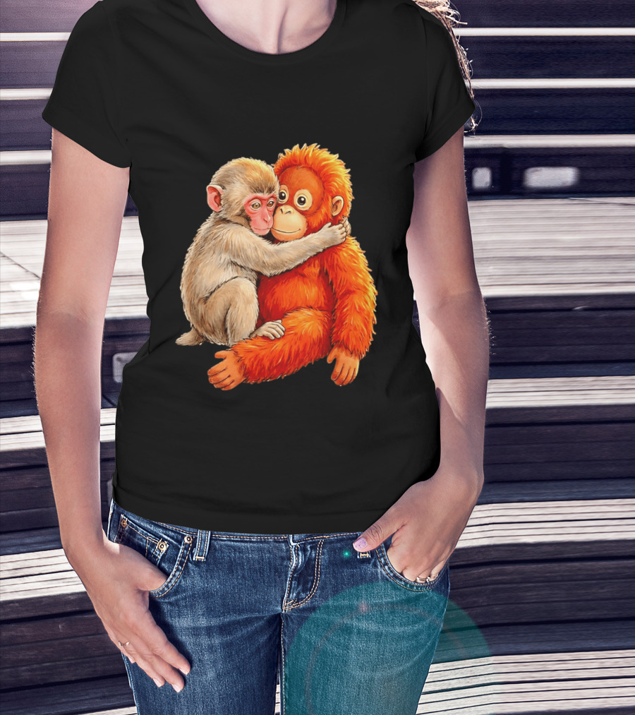 Baby Macaque Hugging Punch Monkey T-Shirt
