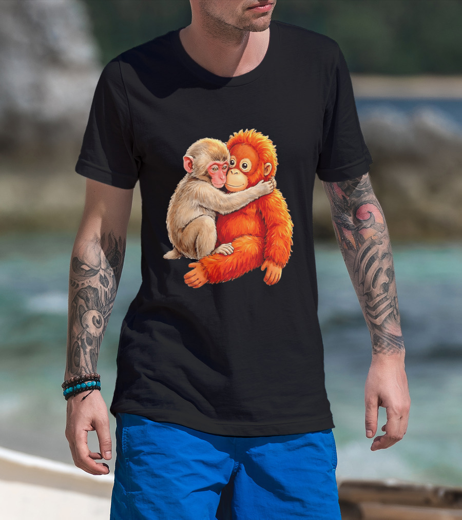 Baby Macaque Hugging Punch Monkey T-Shirt