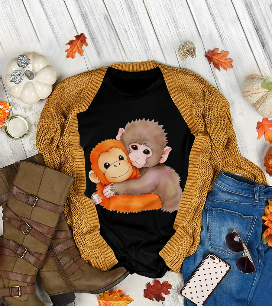 Baby Monkey Named Punch Hugging Meme Cute Animal Friendship T-Shirt