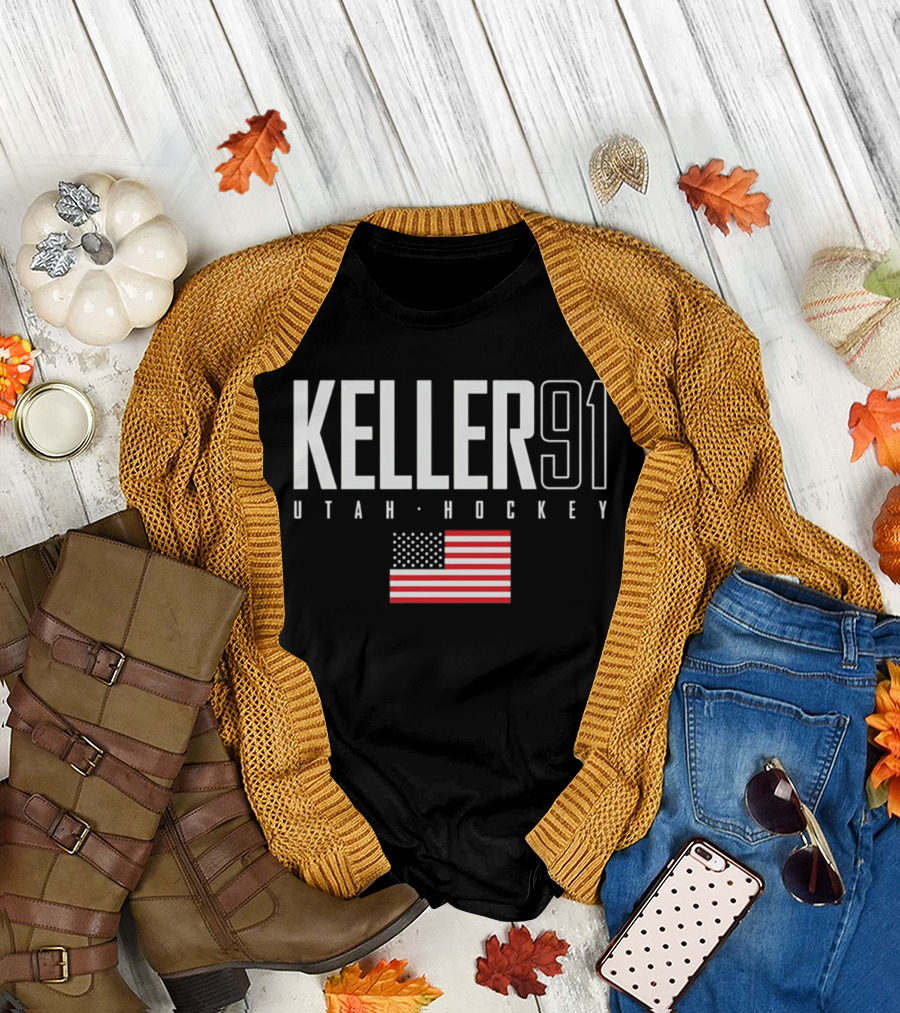 Keller 91 Utah Hockey USA Flag T-Shirt