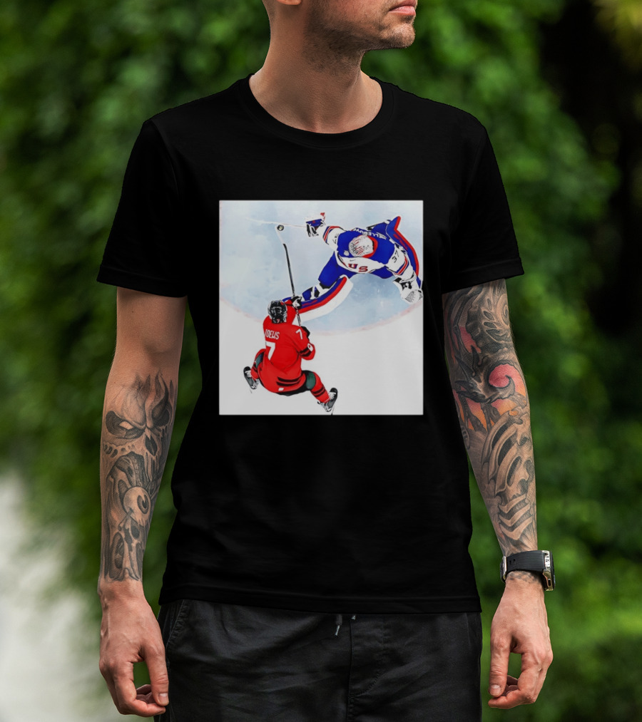 Connor Hellebuyck USA Goalie Save Hockey Match T-Shirt
