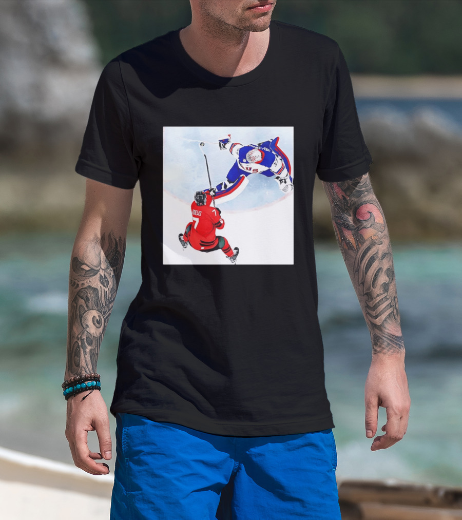 Connor Hellebuyck USA Goalie Save Hockey Match T-Shirt