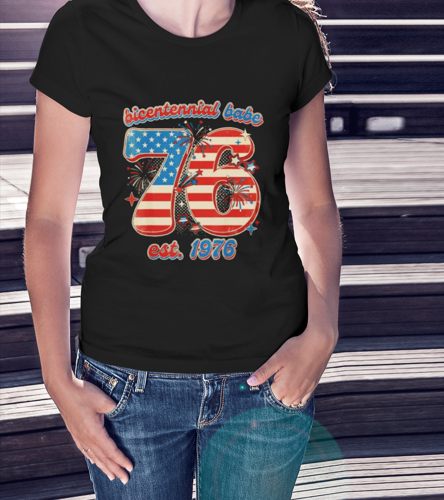 Bicentennial Babe 76 Est. 1976 American Flag 50th Birthday T-Shirt