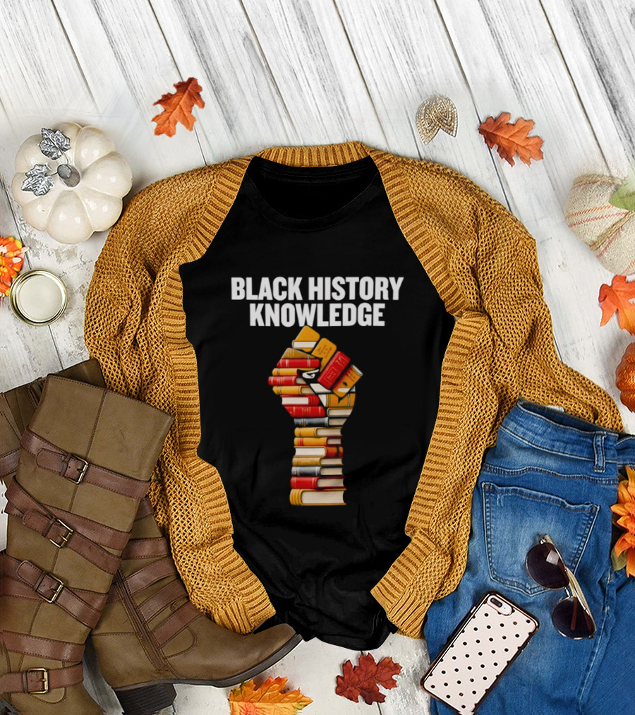 Black History Knowledge Fist Made of Books Empowerment T-Shirt