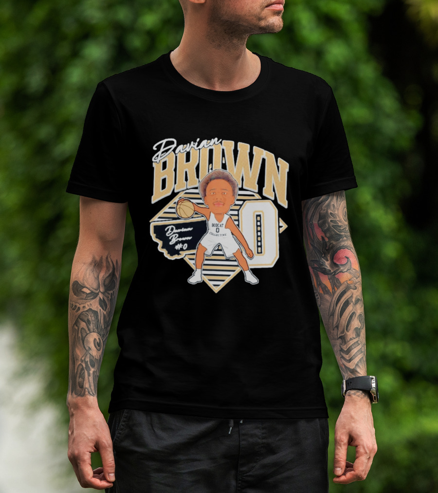 Davian Brown Bobcat Collective #0 Caricature Montana State T-Shirt