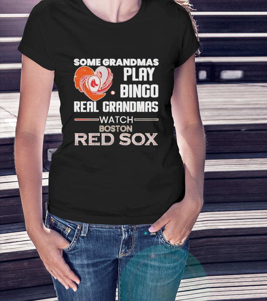 Some Grandmas Play Bingo Real Grandmas Boston Red Sox Diamond Heart Shape T-Shirt