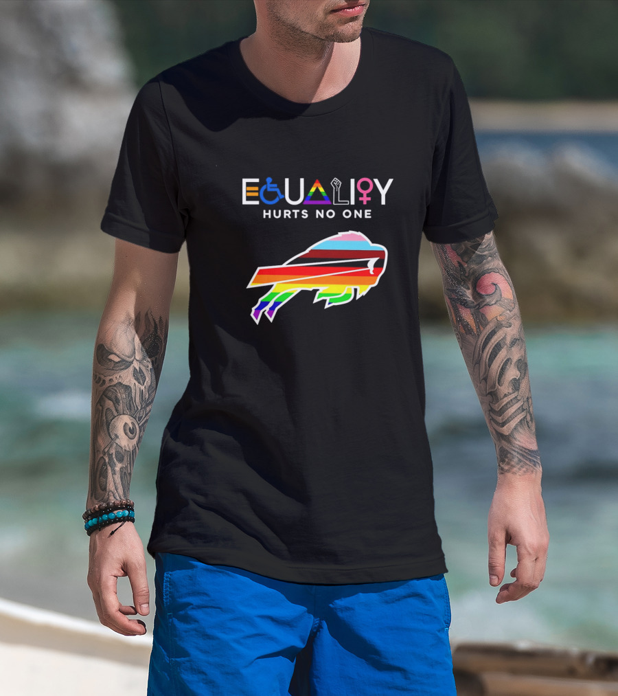 Buffalo Bills Equality Hurts No One Inclusivity Symbol With Rainbow Pride T-Shirt