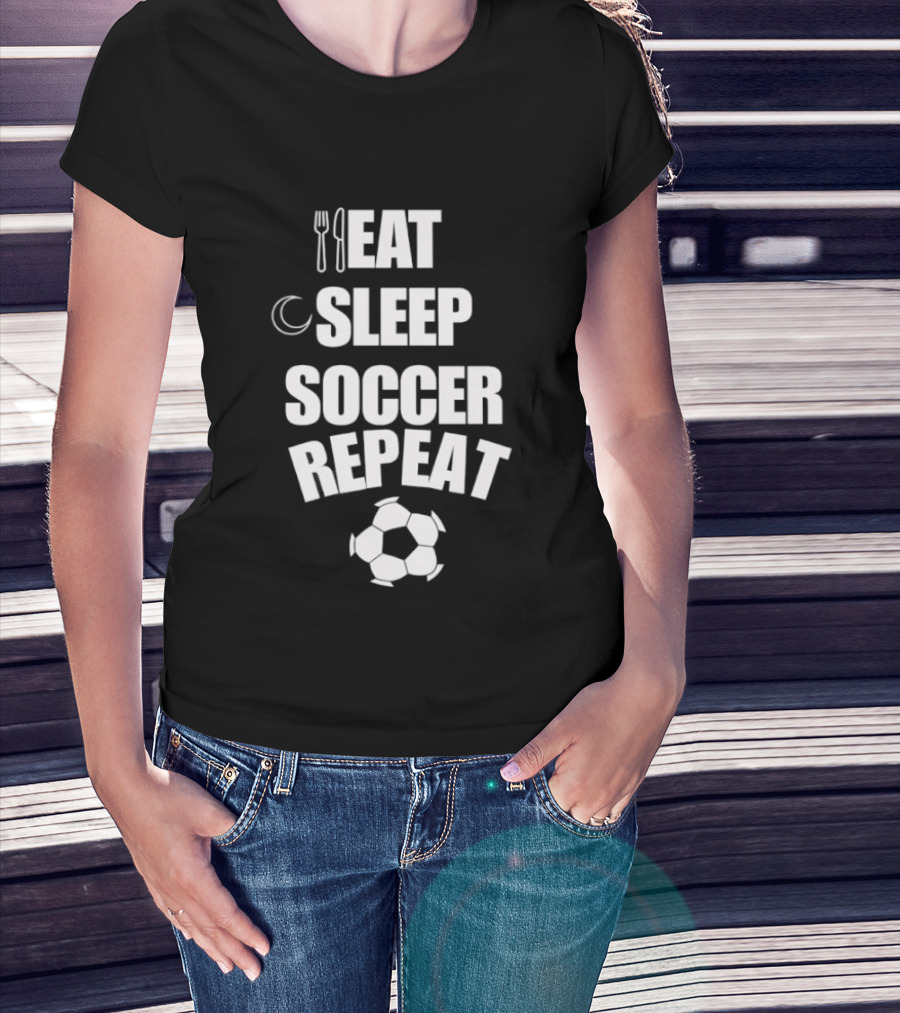 Eat Sleep Soccer Repeat Fork Knife Moon Soccer Ball T-Shirt