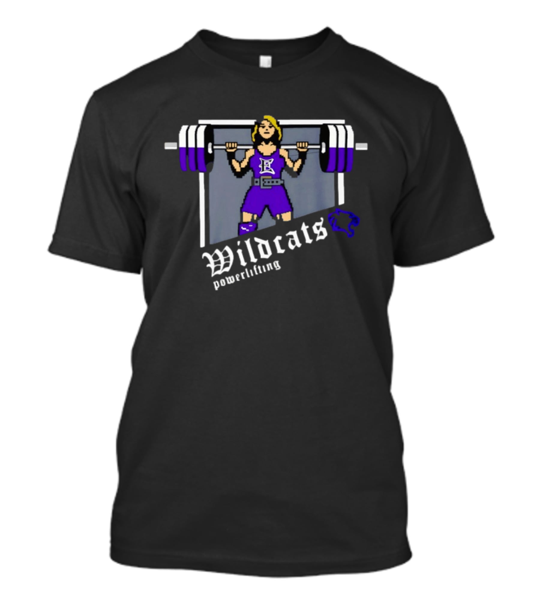 Elgin Wildcats Powerlifting Pixel Weightlifter Embroidery T-Shirt