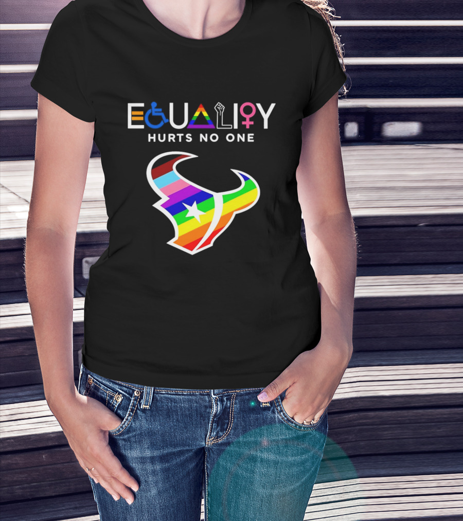 Houston Texans Equality Rainbow Logo Hurts No One T-Shirt
