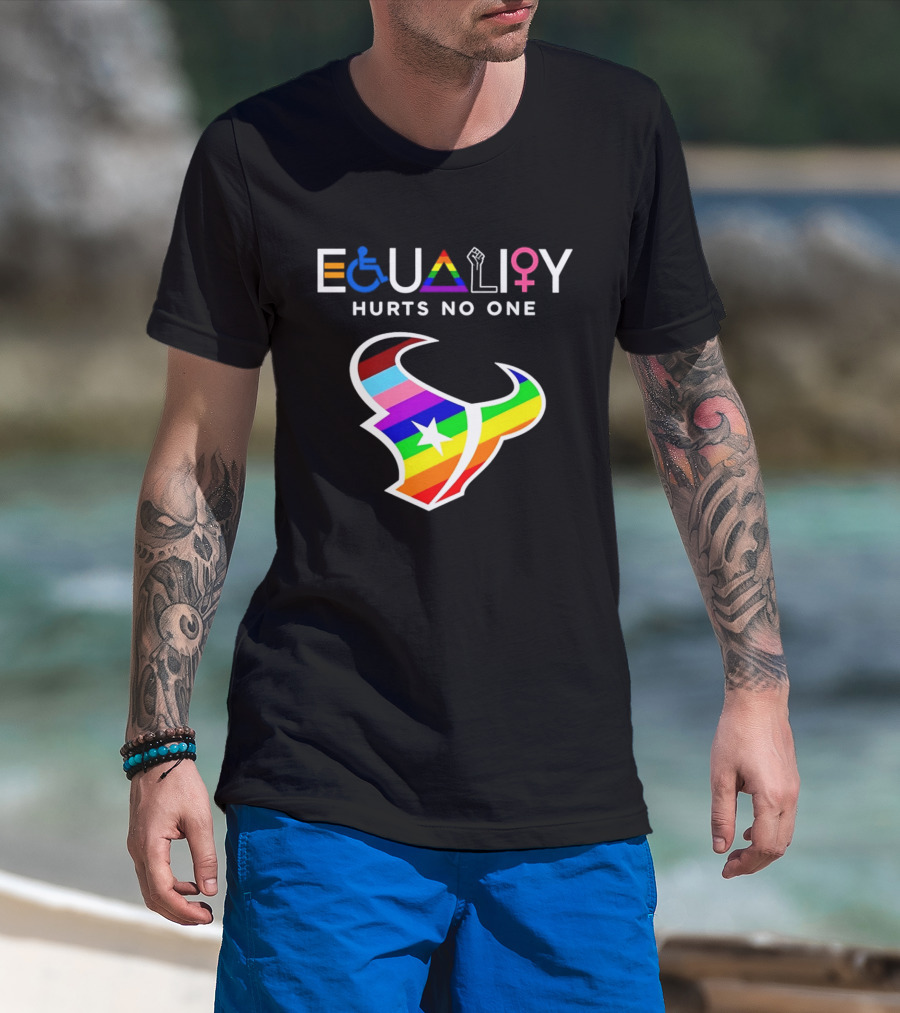 Houston Texans Equality Rainbow Logo Hurts No One T-Shirt