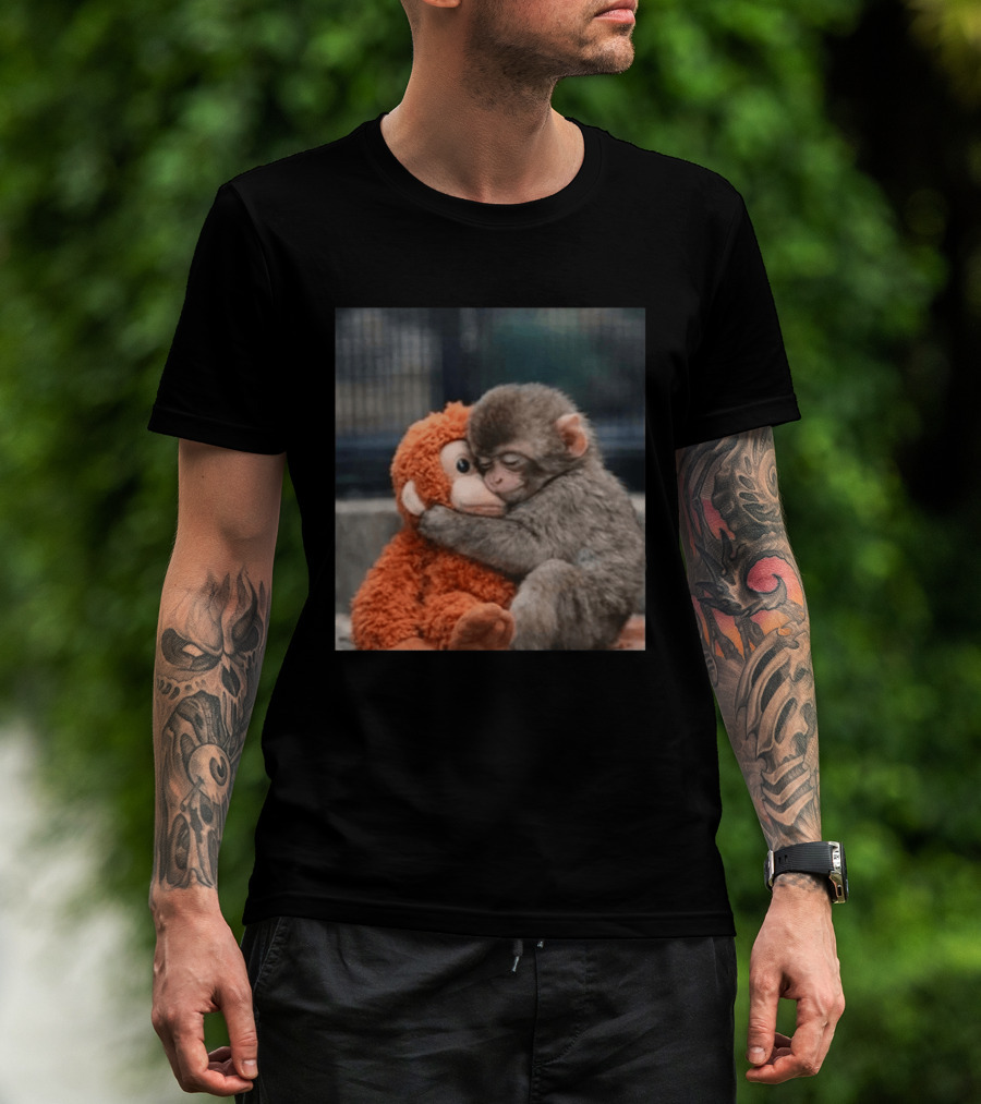 Ichikawa Zoo Punch Monkey Hugging Stuffed Toy Image T-Shirt
