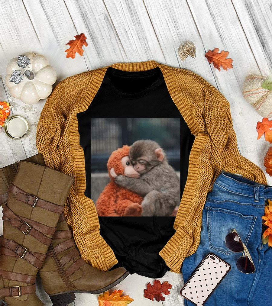 Ichikawa Zoo Punch Monkey Hugging Stuffed Toy Image T-Shirt