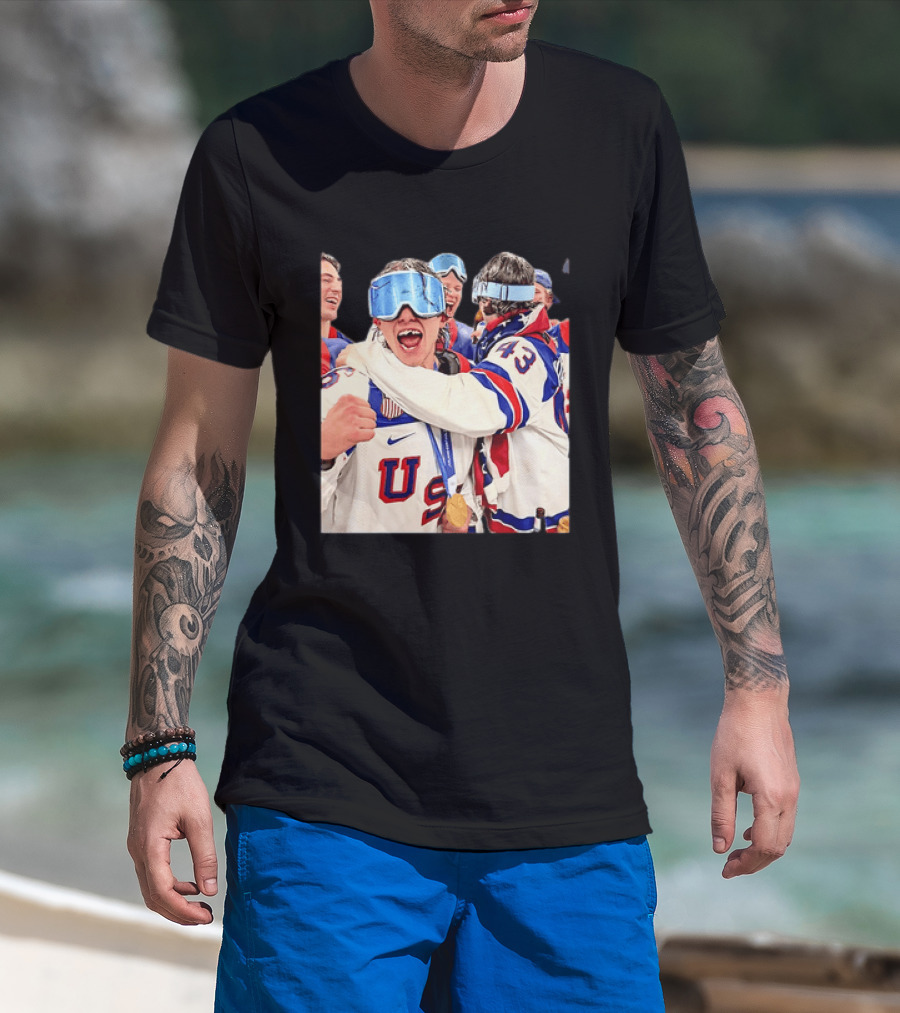 USA Hockey Gold Medal Celebration Jack Hughes Team USA 2026 T-Shirt