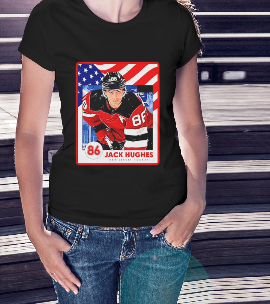Jack Hughes 86 New Jersey Hockey American Flag T-Shirt