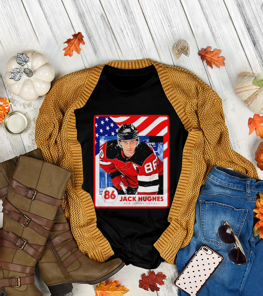 Jack Hughes 86 New Jersey Hockey American Flag T-Shirt