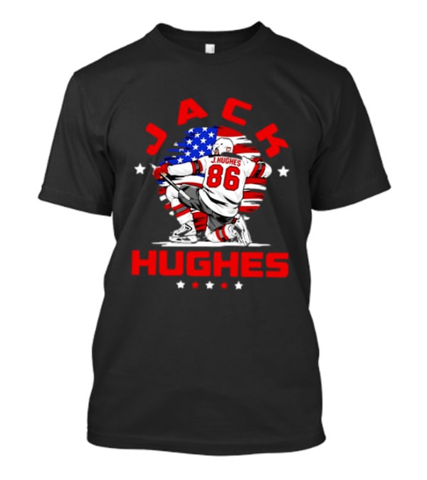 Jack Hughes 86 New Jersey Devils USA Flag Celebration T-Shirt