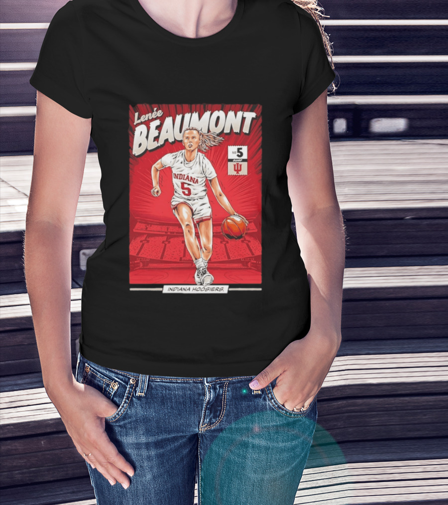 Lenée Beaumont Indiana Hoosiers No 5 Comic Basketball Athlete T-Shirt