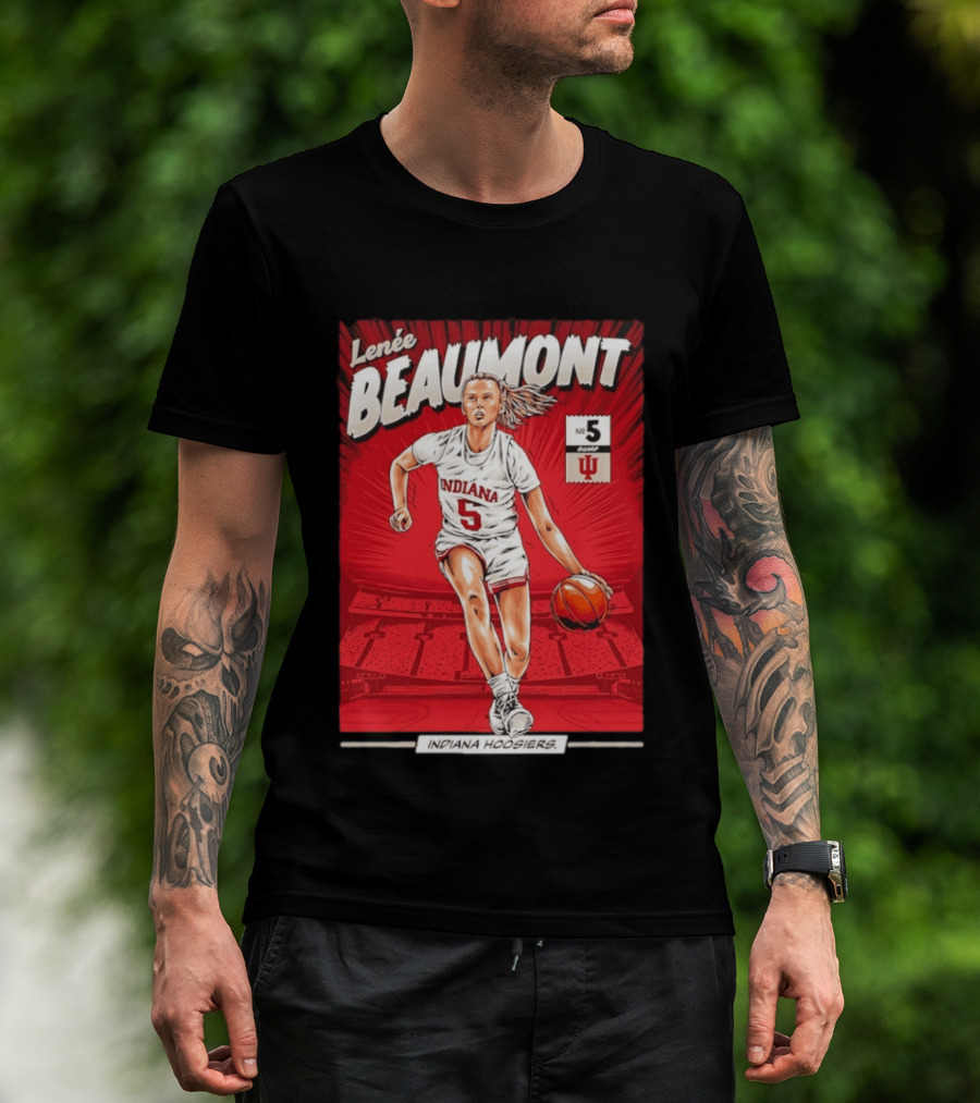 Lenée Beaumont Indiana Hoosiers No 5 Comic Basketball Athlete T-Shirt