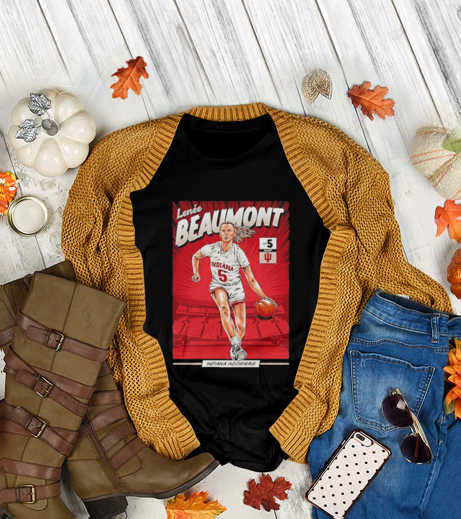 Lenée Beaumont Indiana Hoosiers No 5 Comic Basketball Athlete T-Shirt