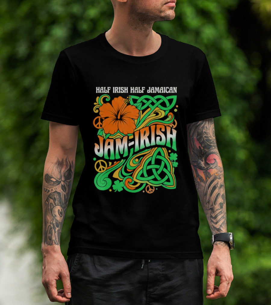 Jam Irish Half Irish Half Jamaican St Patrick's Day Hibiscus Celtic T-Shirt