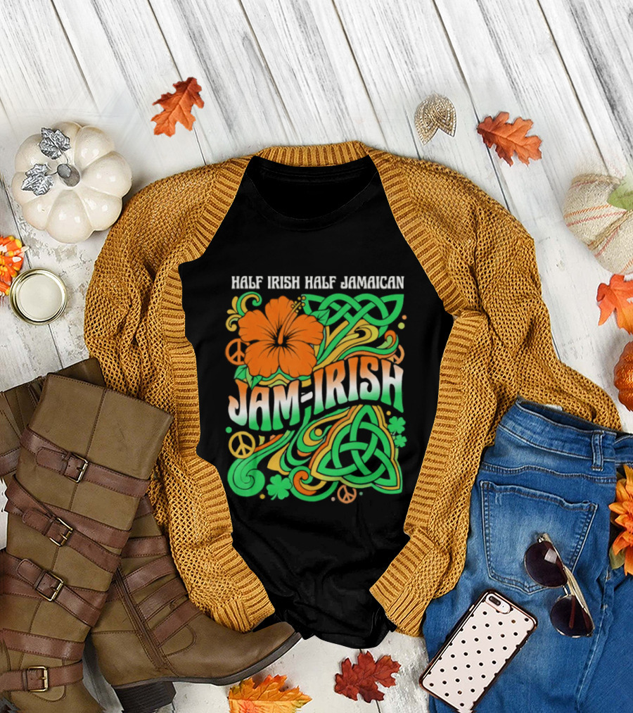 Jam Irish Half Irish Half Jamaican St Patrick's Day Hibiscus Celtic T-Shirt