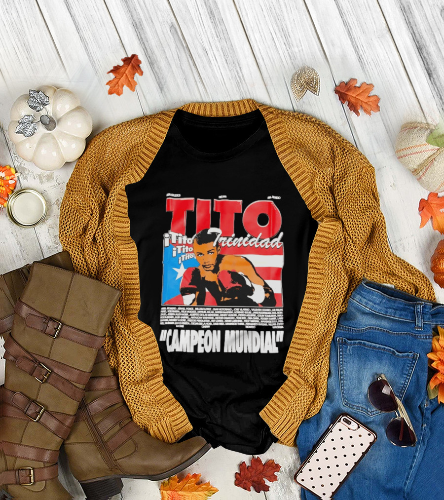 Tito Trinidad Campeon Mundial Puerto Rican Flag Boxing Legend T-Shirt