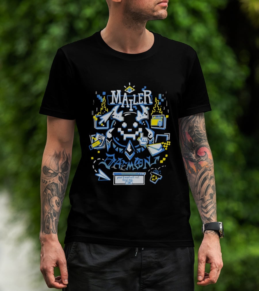Mailer Daemon Your Email Will Not Find Me OK Tech Pixel Art Arrows Flames T-Shirt
